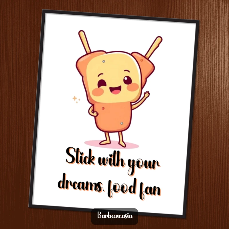 Funny Free Printable Wall Art: A cheerful skewer of assorted foods doing a funny, jiggly wiggle.